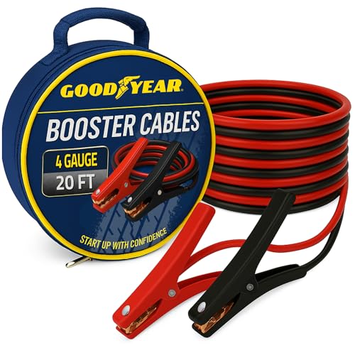 Goodyear Heavy Duty Jumper Cables for Car Battery - 4 Gauge Thick Wire, Extra Long 20 ft Booster Cables with Carrying Case for Cars, Trucks, SUVs, Emergency Roadside Kit Car Accessories - size: 4 Gauge, 20 FT