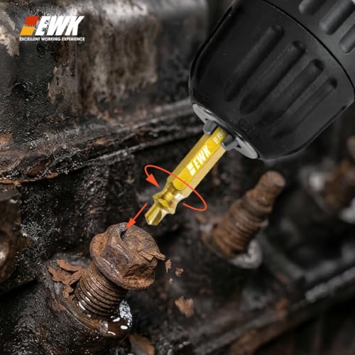 EWK 6-Piece 2-in-1 Flip Screw Extractor Set, HSS Screw Removal Tool with Left-Hand Drill Bit and Spiral Extractor for Stripped Screws, Broken Bolts, Rusted Fasteners, and Damaged Heads - style: 6 Pcs Screw Extractor Set
