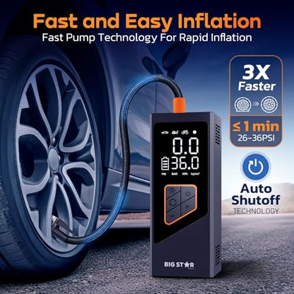 Portable Tire Inflator Air Compressor 150 PSI - Digital Gauge Auto Shut-Off LED Light for Car SUV Motorcycle Bike Balls - Fast 12V DC Pump w/ 10ft Cord (Big Star Trading)
