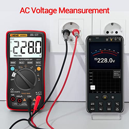 ANENG Bluetooth Multimeter, TRMS 6000 Count Auto Range AC/DC Digital Tester | Ohm Volt Meter Measures AC/DC Voltage,Current,Resistance,Capacitance, continuity,Diodes,Temperature for Automotive