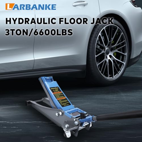 LARBANKE 3 Ton Low Profile Floor Jack,Hydraulic Carbon Steel Car Jack with Dual Pistons Quick Lift Pump,Easily Slide into Cars&Provide Stable Support,Lifting Range2.87-19.69",for Verious Cars - size: 497mm