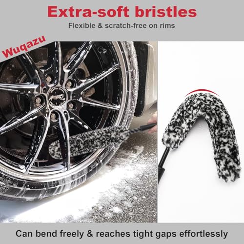 8PCS Wheel Tire Cleaning Kit 360 Flexible Wool Scratch-Free Rim Brush | Dual Hardness & Boar Hair,Tire Dressing Pad Towel,Multi-Vehicle Auto Care Car Lover Gift Kit - size: 8 PCS