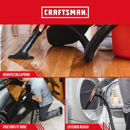 CRAFTSMAN CMXZVBE38762 1-1/4 in. x 6 ft. Friction Fit Wet Dry Vacuum Hose | Shop Vacuum Hose Attachment, Fits Most CRAFTSMAN Wet/Dry Vacs with a 2-1/2 inch Drum Inlet, Attaches to 1-1/4 in. Accessories - style: 1-1/4 in. by 6 ft.