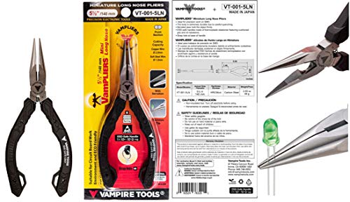 VAMPLIERS 5.5" Mini Precision Long Nose Pliers, ESD Safe, Made in Japan | Needle Tip, Serrated Jaws, Wire Cutter, High Carbon Steel, Thermoplastic Elastomer Handles, For PCB/SMD, PC Electronic Repair - style: 5.5" Long Nose Pliers