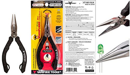 VAMPLIERS 5.5" Mini Precision Long Nose Pliers, ESD Safe, Made in Japan | Needle Tip, Serrated Jaws, Wire Cutter, High Carbon Steel, Thermoplastic Elastomer Handles, For PCB/SMD, PC Electronic Repair - style: 5.5" Long Nose Pliers