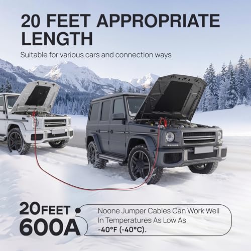 NOONE Jumper Cables for Car Battery - 4 Gauge 20 FT 600Amp Heavy Duty Automotive Booster Jumper Cables for Jump Starting Dead or Weak Batteries (4AWG x 20Ft) - size: 4Gauge x 20FT