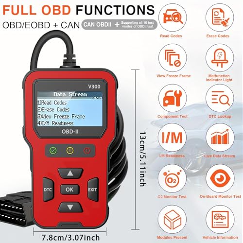 OBD V300 2 Scanner Check Engine Clear Code Reader Live Data Freeze Frame I/M Readiness Vehicle VIN Lookup Emissions Test Battery Voltage Test Works on All 1996 and Newer Gas only Vehicles