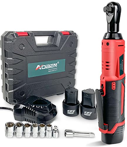 AOBEN Cordless Electric Ratchet Wrench Set, 3/8" 12V Power Ratchet Tool Kit With 2 Packs 2000mAh Lithium-Ion Battery And Charger - style: AB733-1T