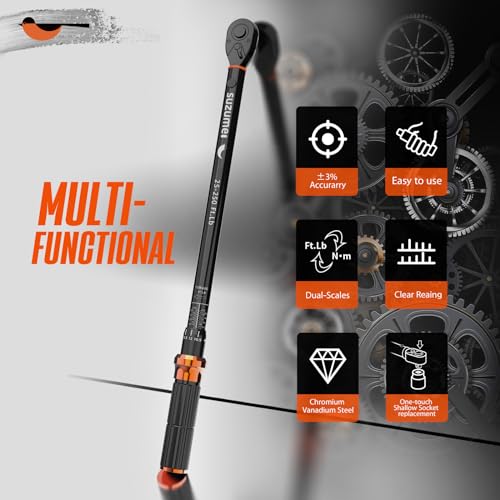 SUZUME Torque Wrench (25-250 Ft. Lb/ 32.5-325 N.m) 72 Tooth Dual-Direction Adjustable Torque Wrench 1/2 Drive with Dual-Scales ±3% High Accuracy 1/2 Torque Wrenches for Trucks - size: 25-250 Ft.Lb, style: 1/2-Inch