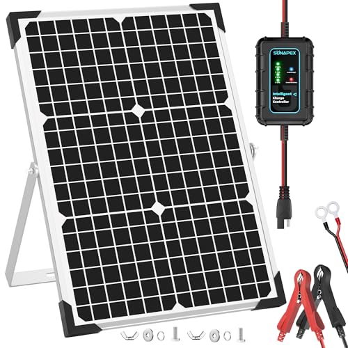 SUNAPEX 30W Solar Battery Charger 12V Solar Panel Kit with Smart Controller | IP67 Waterproof, Aluminum Solar Trickle Charger Maintainer,Adjustable Mount Bracket for RV,Boat,Car,Motorcycle - size: 30W - Standard