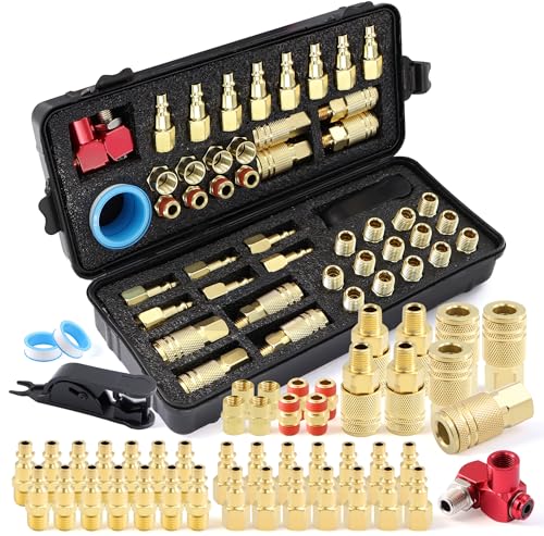 48PCS 1/4" Air Coupler Plugs & Male Female Air Hose Fittings Kit, NPT Thread Air Compressor Fitting with 1Pcs 360 Degree 1/4 Inch Quick Connect Air Line Fitting for Industrial