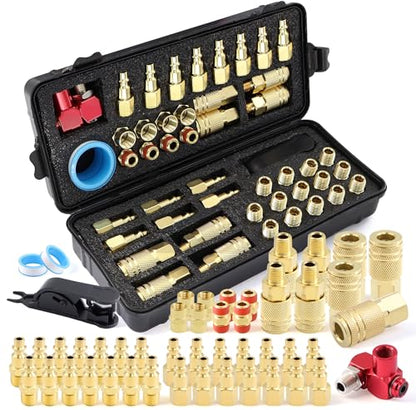 48PCS 1/4" Air Coupler Plugs & Male Female Air Hose Fittings Kit, NPT Thread Air Compressor Fitting with 1Pcs 360 Degree 1/4 Inch Quick Connect Air Line Fitting for Industrial