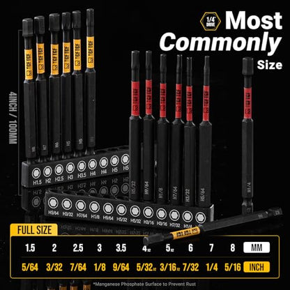 TGFTGF Impact Hex Head Allen Wrench Drill Bit Set, 24PCS, 4-inch (Metric & SAE), Premium S2 Steel 1/4" Hex-Shank Hex Bit Set, CNC Machined Magnetic Screwdriver Bit Set, Storage Box, Automotive Home - color: Yellow/Red, size: 4" 24PCS (Metric&SAE)