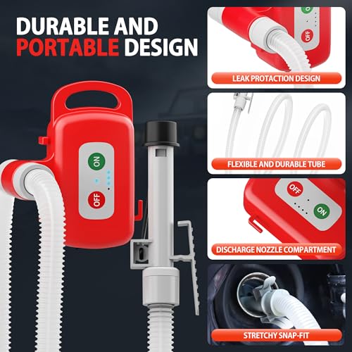 Rechargeable Fuel Transfer Pump with Auto-Stop, 3.4 GPM Leak Protection | Automatic Gas Can Pump with 71" Extra Long Hose, Portable Gas Transfer Pump for Oil, Diesel, Gasoline (Lithium Battery Power)