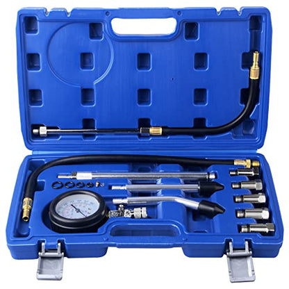 DAYUAN Professional Petrol Engine Compression Tester Kit (Dark Blue- 11Pcs) | Dual Scale Gauge, 0-300 PSI/0-20 Bar, Reinforced Rubber Hose - color: Dark blue- 11Pcs