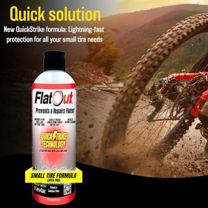 QuickStrike Tire Sealant - Small Tire/Bicycle Formula - NEW Formula - Prevents Flat Tires - Seals Leaks - Contains Kevlar - Tubeless Tire Sealant - 32 Ounce Bottle - size: 32 Fl Oz
