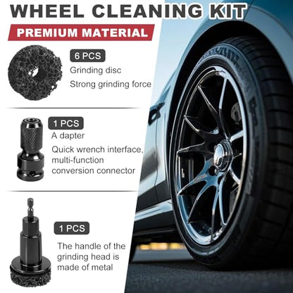 Wheel Hub Resurfacing Kit Wheel Stud and Hub Cleaner for Quick Rust Removal on Lug Studs and Brake Rotors,Includes 7 Cleaning Pads and,Fits 1/2” Wrenches or Electric Drills,Maintenance Tool for Cars