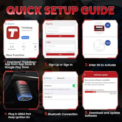 Thinkdiag OBD2 Scanner Bluetooth ECU Function Bidirectional Diagnostic Tool | Thinkcar Full System Automotive Scanner OE Level Car Code Reader for iOS & Andriod 15+ Resets, FCA AutoAuth, Active Test
