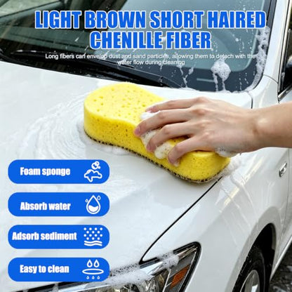 6-Pack Car Cleaning Kit: 2 Scratch-Free Microfiber Wash Mitt, 2 Car Wash Sponge & 2 Microfiber Towels for Cars – Complete Car Wash Set for a Streak-Free Shine - color: 6 Pack