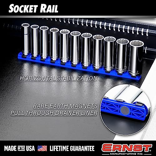 Ernst Manufacturing 18-Inch Magnetic Socket Organizer with 17 1/2-Inch Twist Lock Clips, Blue (8405M-Blue-1/2) - color: Blue, size: 18 inches, style: 18-Inch