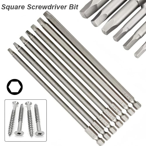 Wolfride Square Head Bits 7PCS Square Head Screwdriver Bits Square Drive Bit Set |5.9 Inch Length SQ1 SQ2 SQ2.5 SQ2.74 SQ3 SQ4 SQ5 - style: Square Head