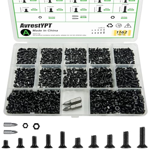 1162PCS Metric Screw Assortment Kit M2.5 M3, 12.9 Grade Alloy Steel, Hex Socket Head Cap Bolts Nuts Washers Set, Black Zinc Plated Anti-Rust Screws for 3D Printer DIY - size: M2.5/3-1162Pcs