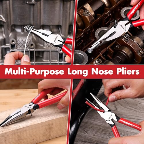 ARROW 8" High Leverage Needle Nose Pliers with Side Cutters, Long Nose Pliers for Gripping, Wire Bending, Cutting - size: 8 INCH