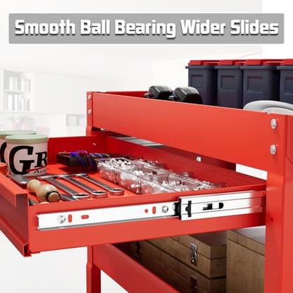 3 Tray Rolling Tool Cart with Drawers, 400 LBS Capacity Mechanic Tool Cart on Wheels, Heavy Duty Utility Cart with Pegboard for Garage, Warehouse and Repair Shop, Red - color: Red