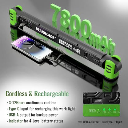 Underhood Magnetic Work Light for Mechanics, 4 Modes 2700K-6500K LED, 7800mAh 12H Battery, IP65 Waterproof, USB-C Rechargeable Hood Light for Car Repair/Garage/Emergency (Green) - color: Green