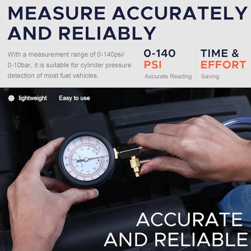 Fuel Pressure Tester Kit 0–140 PSI, Fuel Injection Pressure Tester & Fuel System Pressure Gauge Kit with Hoses and Adapters for Gasoline Cars Trucks Motorcycles（Blue）