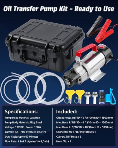 Oil Extractor Pump 12V 100W, Thick Oil Change Pump for Engine Oil, Gear Oil | & Trans Fluid, Upgraded Dipstick Oil Drain Pump, Electric Automotive Fluid Transfer Pump for Car, Truck, Mower, Boat