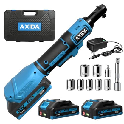 3/8" Electric Ratchet Wrench, 66FT-LBS (90N.m) Cordless Ratchet Wrench, 21V Power Ratchets with 2x 2.0A Batteries & Charger, 7 Sockets, 1/4" Adapters and 3" Extension Bars, NEW VERSION