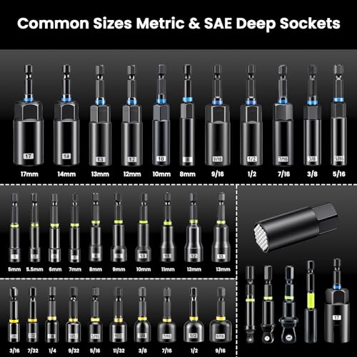 80-Piece Magnetic Impact Nut Driver Set, Metric & SAE Impact Sockets & S2 Bits, with Socket Adapters, Bit Holder, Chrome Vanadium Steel