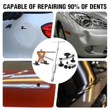 Professional Paintless Dent Repair Kit,Dent Puller Kit with Golden Lifter, Bridge Puller, Slide Hammer T-Bar, Suction Cup for Car Auto Body Hail Damage or Door Ding Removal - size: PDR tools-A1