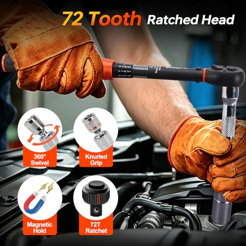 41PCS Torque Wrench Set 1/4 3/8 1/2-Inch Drive, Complete Click Torque Wrench Kit with Sockets, Bits, Extension Bars & Adapters, ±3% Accuracy 72-Tooth Dual-Scale Wrenches for Bike, Moto, Car, Truck - size: 1/2 3/8 1/4-inch (41pcs)