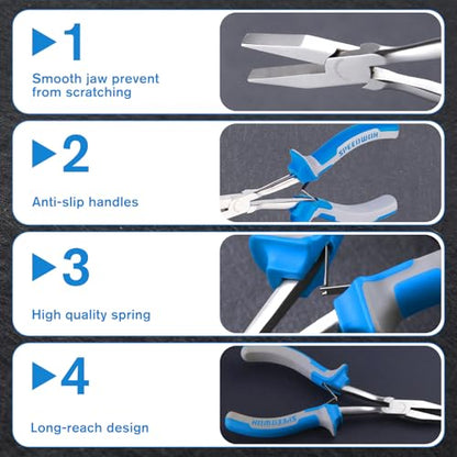 SPEEDWOX 6 Inches Long Reach Flat Nose Pliers Smooth Jaws Duckbill Pliers | Precision Duck Bill Fine Pliers for Hard to Reach Narrow Spaces, High Leverage, Non-slip Handles Small Plier Thin Long Handle - style: Flat Nose Pliers