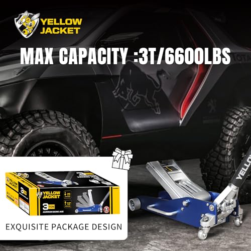 YELLOW JACKET 3 Ton Floor Jack Full Aluminum Lightweight Low Profile Car Jack 3 Ton Jack Stand with Double Locking and Large Foot Base