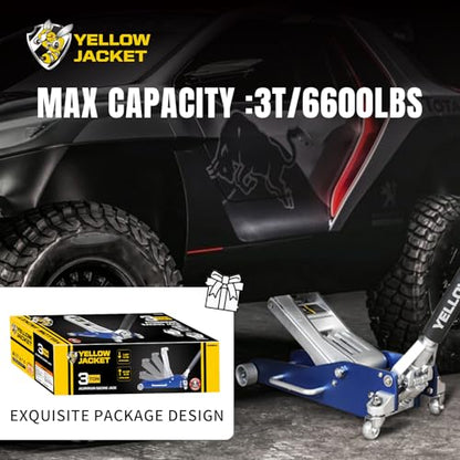 YELLOW JACKET 3 Ton Floor Jack Full Aluminum Lightweight Low Profile Car Jack 3 Ton Jack Stand with Double Locking and Large Foot Base