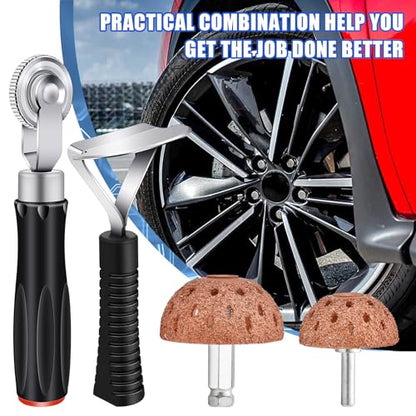 Supkiir Tire Repair Patch Tools Tire Buffing Wheels, 42 mm 55mm Tungsten Steel Buffing Wheel and 6mm Tire Patch Roller with Scraping Cutter for Car Truck Tire Grinding Polishing Accessories Kit