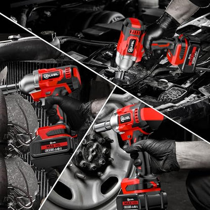 SILVEL Cordless Impact Wrench, MAX 650N.M Brushless Impact Gun 1/2 inch, 4.0Ah Battery, 6 Sockets, 3300RPM Impact Driver wih Fast Charger - size: 1 Battery