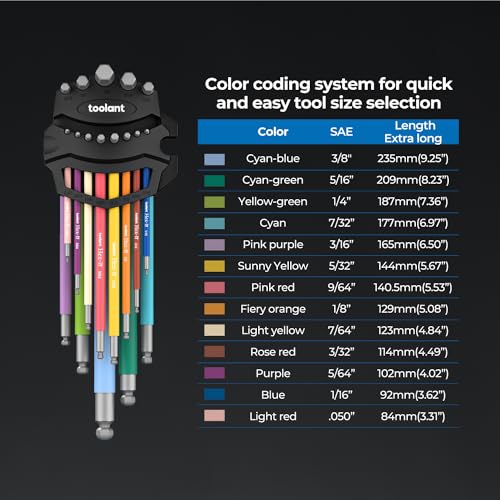 Sae Allen Wrenches Sets 13pcs, Extra Long Arm Allen Key Set with Ball End, Crafted Hex Key Set with Color Coded Sleeves, Unique Patented Holder Design for Magnetizing and Demagnetizing - size: 13pcs(SAE)