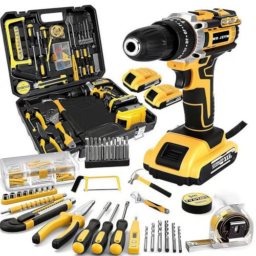 21V Brushless Cordless Drill Driver Set,1500RPM Power Drill with 2 Batteries,25+3 Torque Settings,3/8" Keyless Chuck,LED Light,Professional Home & DIY Tool Kit with Case