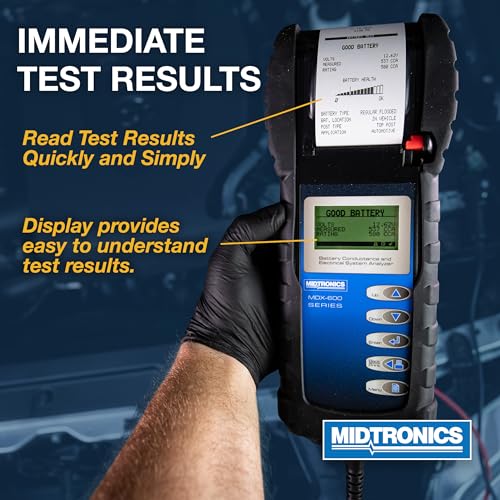 Midtronics MDX-650P SOH -12V & 24V Digital Battery Conductance & Electrical System Analyzer Battery Tester + Printer - I0' Cables, SOH Graph, Tool Bag
