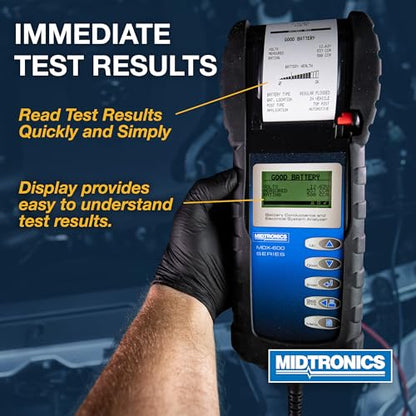 Midtronics MDX-650P SOH -12V & 24V Digital Battery Conductance & Electrical System Analyzer Battery Tester + Printer - I0' Cables, SOH Graph, Tool Bag