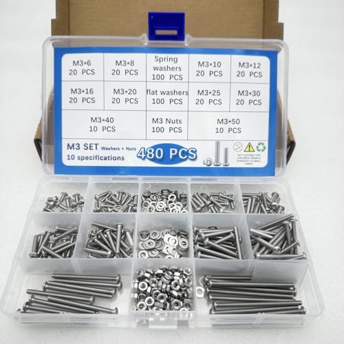 Button Head/Hex Socket/Phillips Flat Head Screws Assortment - Furniture, Auto, Home Repair Fastener Kit (480 PCS M3 Semi-Circular Hexagon Screws Set) - color: 480 PCS M3 Semi-Circular Hexagon Screws Set