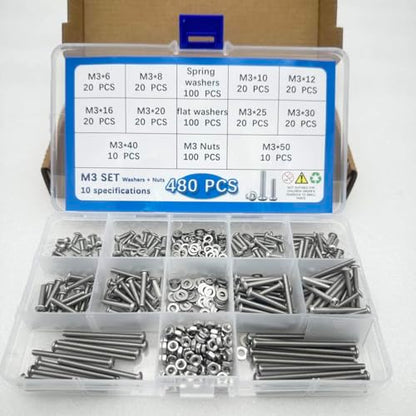 Button Head/Hex Socket/Phillips Flat Head Screws Assortment - Furniture, Auto, Home Repair Fastener Kit (480 PCS M3 Semi-Circular Hexagon Screws Set) - color: 480 PCS M3 Semi-Circular Hexagon Screws Set