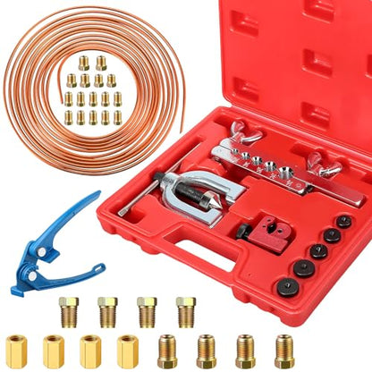 WILLBOND 25 ft 3/16" Copper Coated Brake Line Kit Tube Bender (Includes 16 Fittings and 4 Unions, 8 Nuts) Brake Line Double & Single Flaring Tool Kit