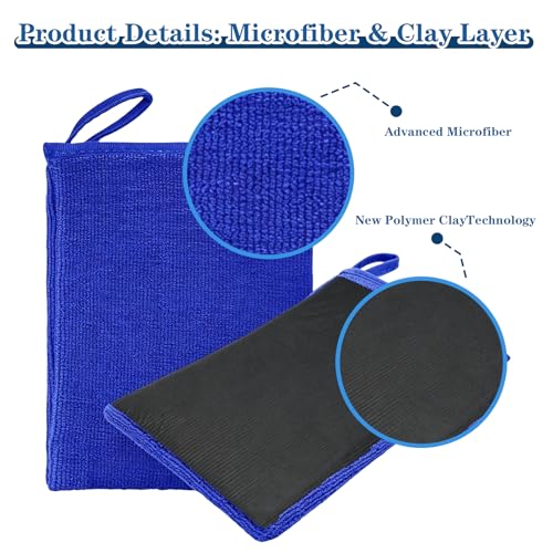 2PCS Clay Mitt Auto Detailing, Mitt Finish for Car Detailing, Microfiber Clays Towel for Car Cleaning and Polishing, Medium Grade Clay Bar Glove for Painted Surface, Glass, Plastic (Blue) - color: Blue
