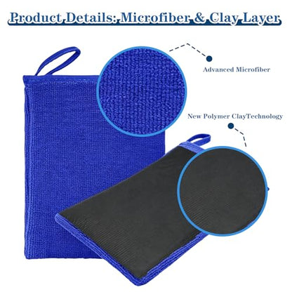 2PCS Clay Mitt Auto Detailing, Mitt Finish for Car Detailing, Microfiber Clays Towel for Car Cleaning and Polishing, Medium Grade Clay Bar Glove for Painted Surface, Glass, Plastic (Blue) - color: Blue