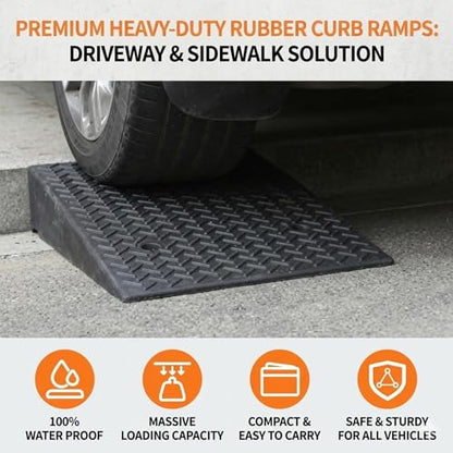 Curb Ramp, Heavy Duty Rubber Curb Ramp for Driveway, Non-Slip Threshold Ramp for Garage, Sidewalk, and Shed, High Load Capacity for Low Profile Vehicles(L20×W10×H2.8in) - size: L20×W10×H2.8in